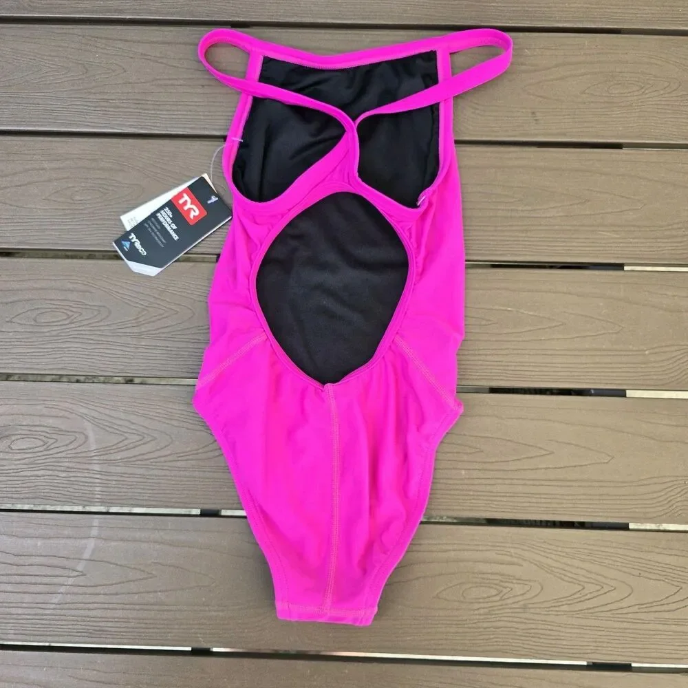 TYR Youth Girl's Tyreeco Nylon Solid Fuschia Diamondfit One Piece Swim Sz 24 New